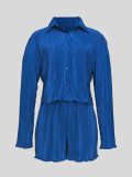 Solid Color Lapel Loose Shirt Two Piece Shorts Set MIL-T121