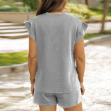 Ruffle Sleeve Shorts Drawstring Casual Two Piece Set ME-Q24S8521