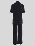 Loose Pleated Shirts Wide Leg Pants Two Piece Set MIL-126