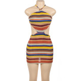 Stripe Tie Up Slim Mini Dress 5GAXB-A036DS