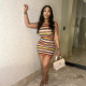Stripe Tie Up Slim Mini Dress 5GAXB-A036DS