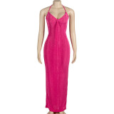Solid Color Tie Up Backless Maxi Dress GAXB-A410DS