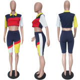 Contrast Color Casual Sport Two Piece Shorts Set LSL-LS6142