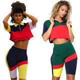 Contrast Color Casual Sport Two Piece Shorts Set LSL-LS6142