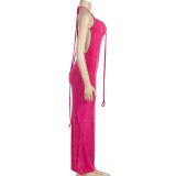 Solid Color Tie Up Backless Maxi Dress GAXB-A410DS