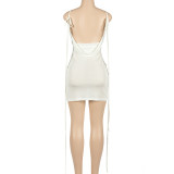 Solid Tie Up Backless Mini Dress GAXB-A105DS