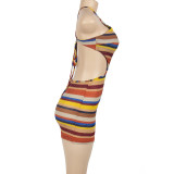 Stripe Tie Up Slim Mini Dress 5GAXB-A036DS
