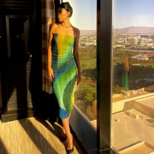 Color Block Print Mesh Tube Tops Midi Dress GAXB-A018DS