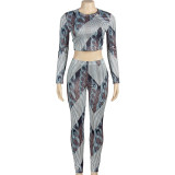 Long Sleeve Print O Neck Pants Two Piece Set GAXB-A412ST