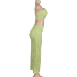 Solid Wrap Chest Tops Two Piece Skirts Set GAXB-A203ST