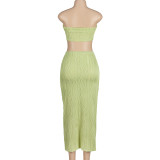 Solid Wrap Chest Tops Two Piece Skirts Set GAXB-A203ST