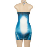 Fashion Print Halter Mini Dress GAXB-A034DS