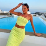 Solid Wrap Chest Tops Two Piece Skirts Set GAXB-A203ST