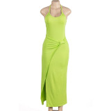 Halter Sleeveless Patchwork Split Maxi Dress GAXB-A180DS