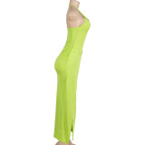 Halter Sleeveless Patchwork Split Maxi Dress GAXB-A180DS