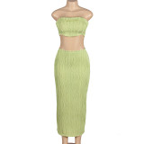 Solid Wrap Chest Tops Two Piece Skirts Set GAXB-A203ST