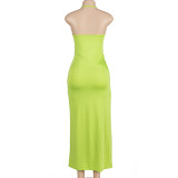 Halter Sleeveless Patchwork Split Maxi Dress GAXB-A180DS