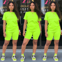 Solid Color Short Sleeve Sport 2 Piece Shorts Set GYSL-999
