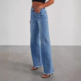 High Waisted Loose Washed Raw Edge Jeans GKNF-TSYOU-2150