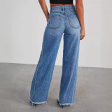 High Waisted Loose Washed Raw Edge Jeans GKNF-TSYOU-2150