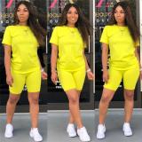 Solid Color Short Sleeve Sport 2 Piece Shorts Set GYSL-999