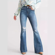 Casual Washed Rolled Micro Flare Jeans GKNF-TS-T244303