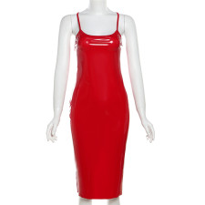 Backless Split PU Sling Midi Dress XEF-48369
