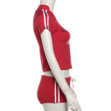Letter Print Short Sleeve Two Piece Shorts Set XEF-47171