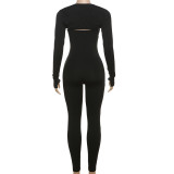 Long Sleeve Tops And Sling Jumpsuit Solid 2 Piece Set XEF-47151