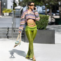Low Rise Tied Skinny Solid Color Knit Pants XEF-49097