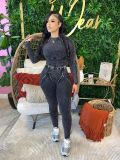Solid Color Tight Long Sleeve Two Piece Pants Set CH-HR24043