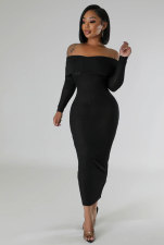 Solid One Shoulder Long Sleeve Midi Dress XHXF-415