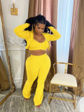 Long Sleeve Short Tops And Micro Flare Pants Sport Suit CH-24046