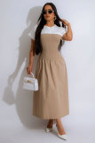 Color Block Short Sleeve Long Dress XHXF-416