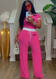 Ribbed Color Clash Short Sleeve Pants Set SFY-TD2777D