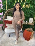 Solid Color Tight Long Sleeve Two Piece Pants Set CH-HR24043