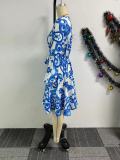 Sexy Print Long Sleeve Loose Mini Dress NY-10827