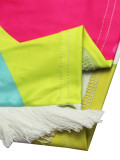 Colorblocked Printed Fringed Wide Leg Pants SFY-494