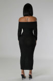 Solid One Shoulder Long Sleeve Midi Dress XHXF-415