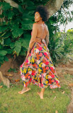 Sexy Halter Print Backless Split Maxi Dress XHXF-421