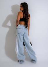 Spliced Three-stripe Wide-leg Jeans ZSD-0668