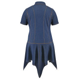 Plus Size Lapel Irregular Denim Midi Dress GDAM-218507