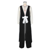 Camellia Bow Sleeveless Long Tank Dress Wide Leg Pants Set ZSD-0690