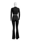 Long Sleeve Short Tops And Micro Flare Pants Sport Suit CH-24046