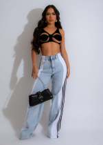 Spliced Three-stripe Wide-leg Jeans ZSD-0668