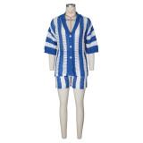 Hollow Out Lapel Knits Two Piece Shorts Set ZSD-Z0235