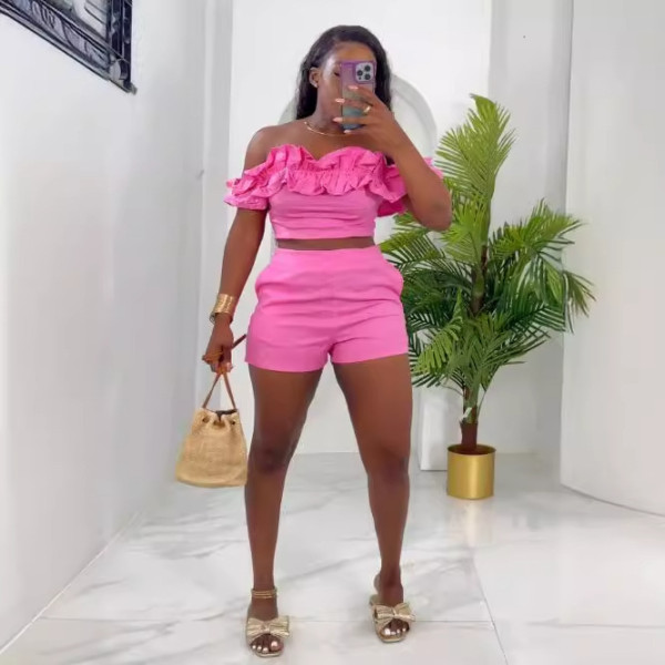 Sexy One Shoulder Tops And Shorts Two Piece Set NY-10822