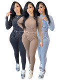 Solid Color Tight Long Sleeve Two Piece Pants Set CH-HR24043