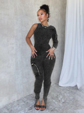 Threaded Single Sleeve Skinny Jumpsuit CH-HR24045