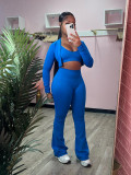 Long Sleeve Short Tops And Micro Flare Pants Sport Suit CH-24046